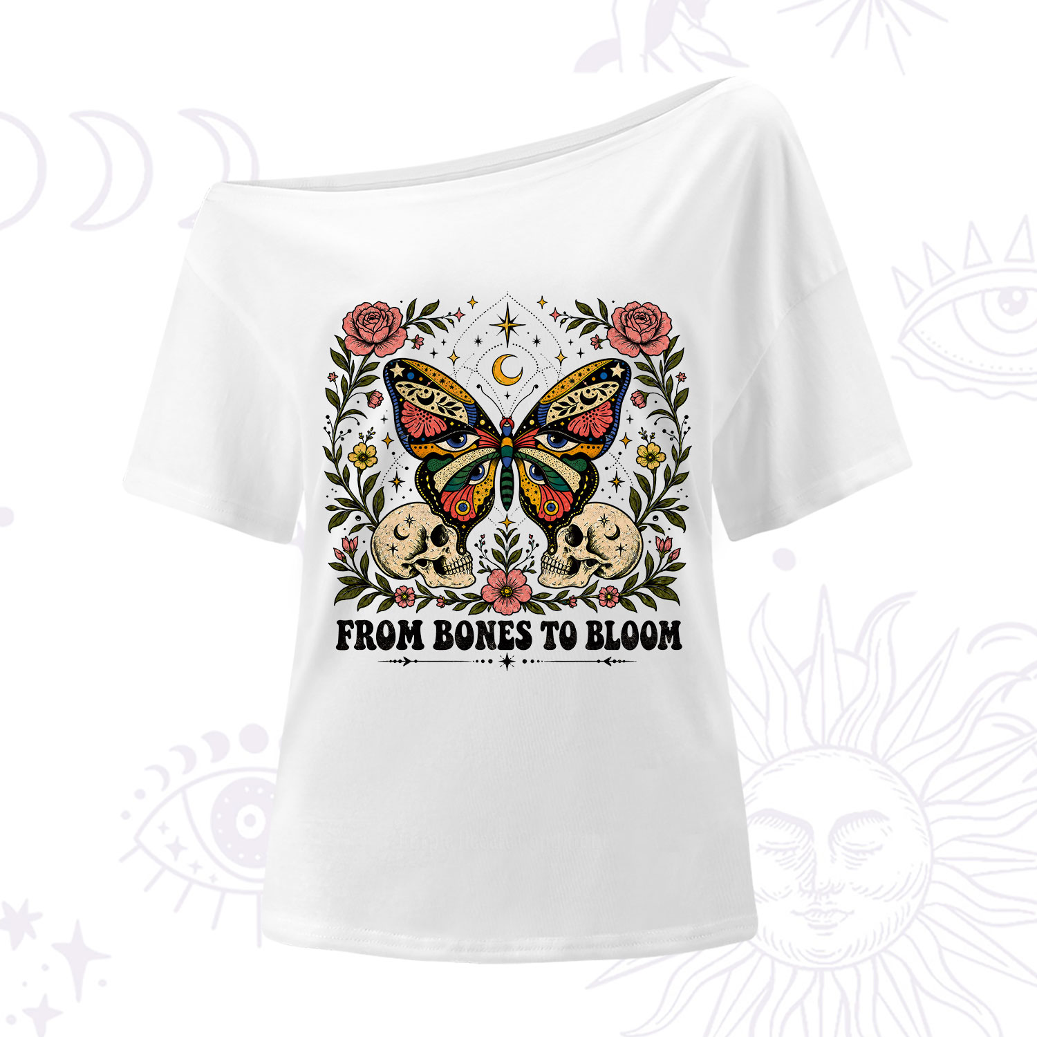 Purplehecate From Bones to Bloom Butterfly One Shoulder T-Shirt