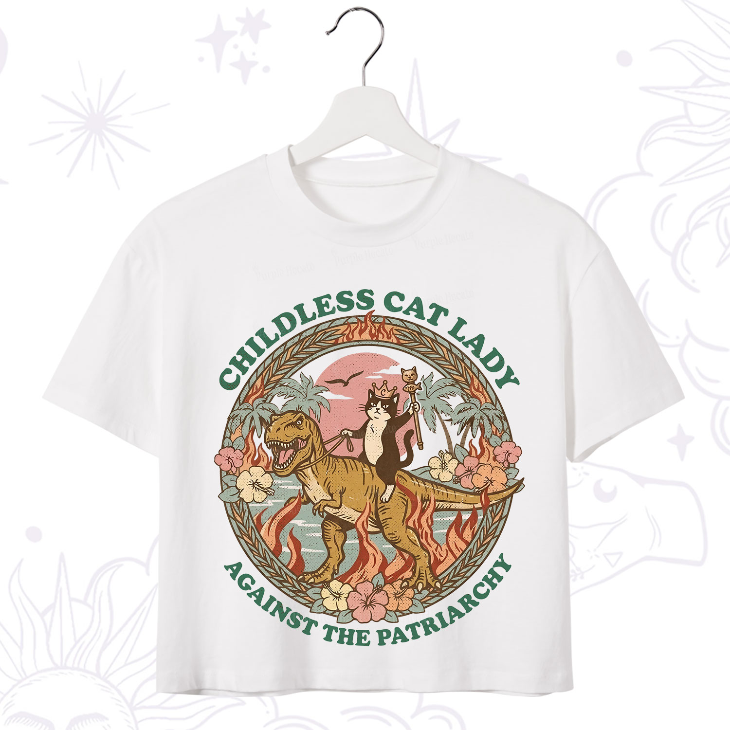 Purplehecate Childless Cat Lady Burn the Patriarchy Crop T-Shirt