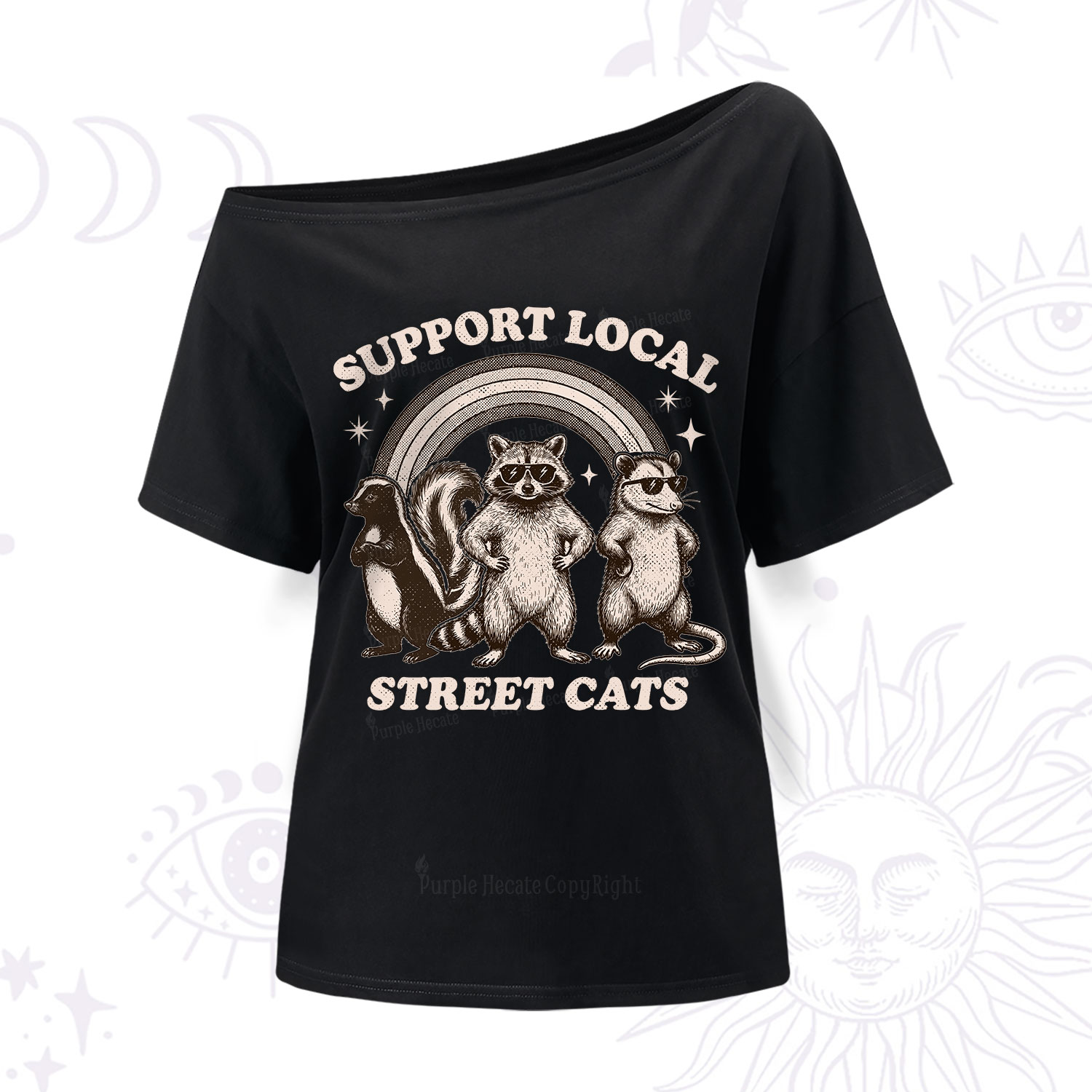 Purplehecate Support your local street cats One Shoulder T-Shirt
