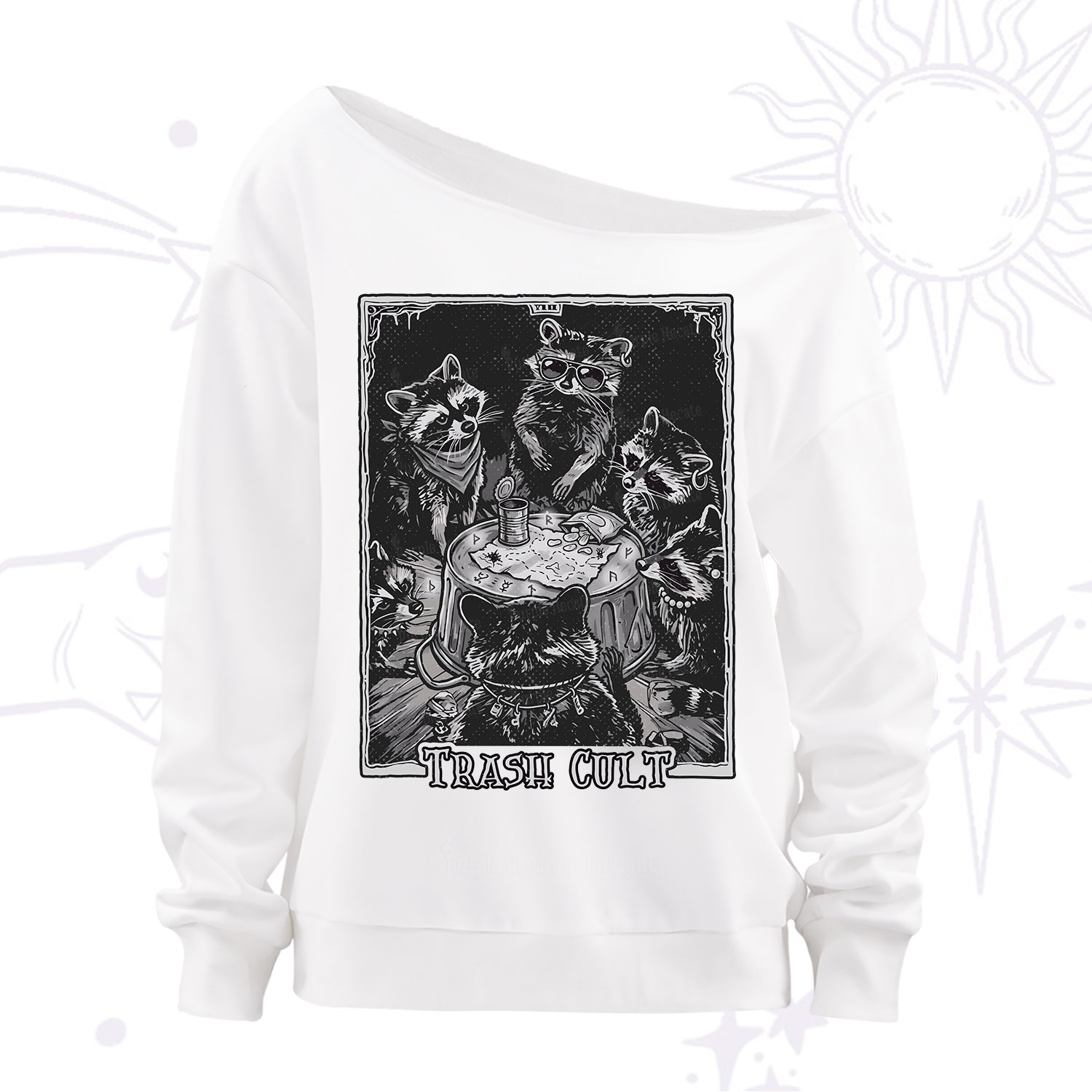 Purplehecate Trash Cult Raccoon Off The Shoulder Sweatshirt