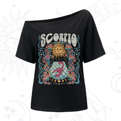 Purplehecate Scorpio Spirit Zodiac One-Shoulder T-Shirt