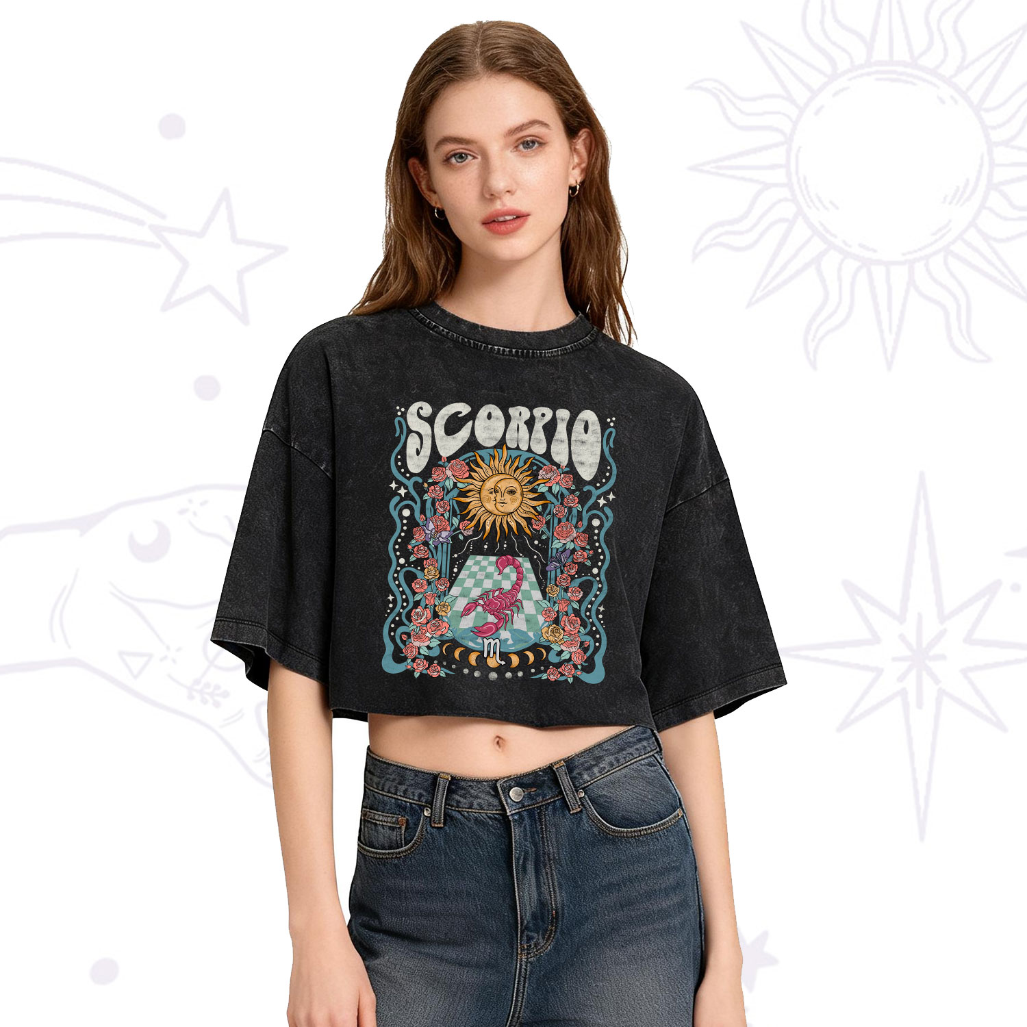 [Copy]Purplehecate Scorpio Zodiac Washed Cropped T-Shirt