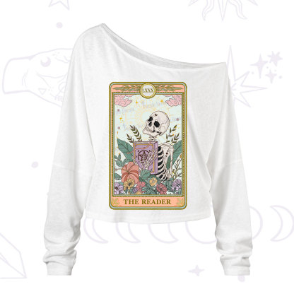 Purplehecate The Reader Occult Tarot Skeleton One Shoulder Long Sleeve Shirt