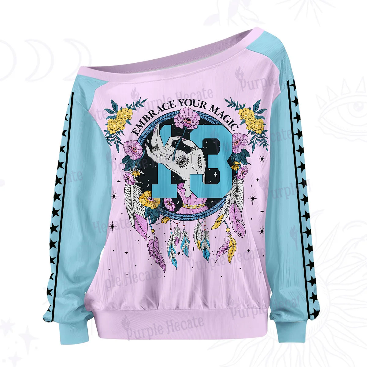 Purplehecate Embrace Your Magic Off The Shoulder Graphic Jersey