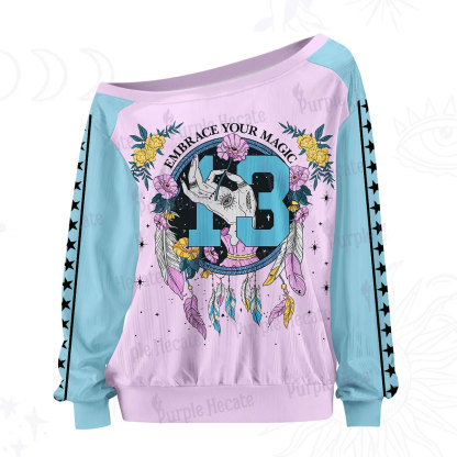 Purplehecate Embrace Your Magic Off The Shoulder Graphic Jersey