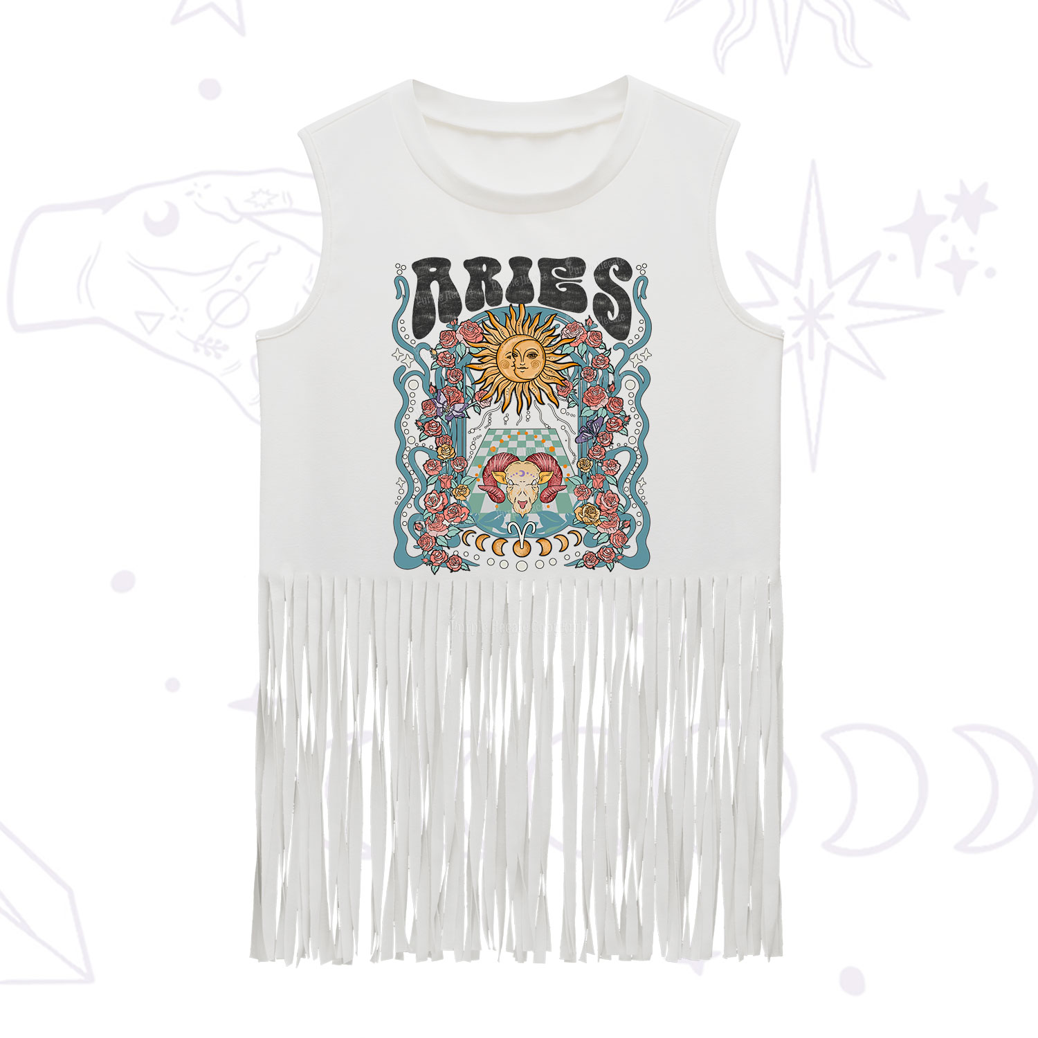 Purplehecate Aries Spirit Zodiac Fringe Tank Top