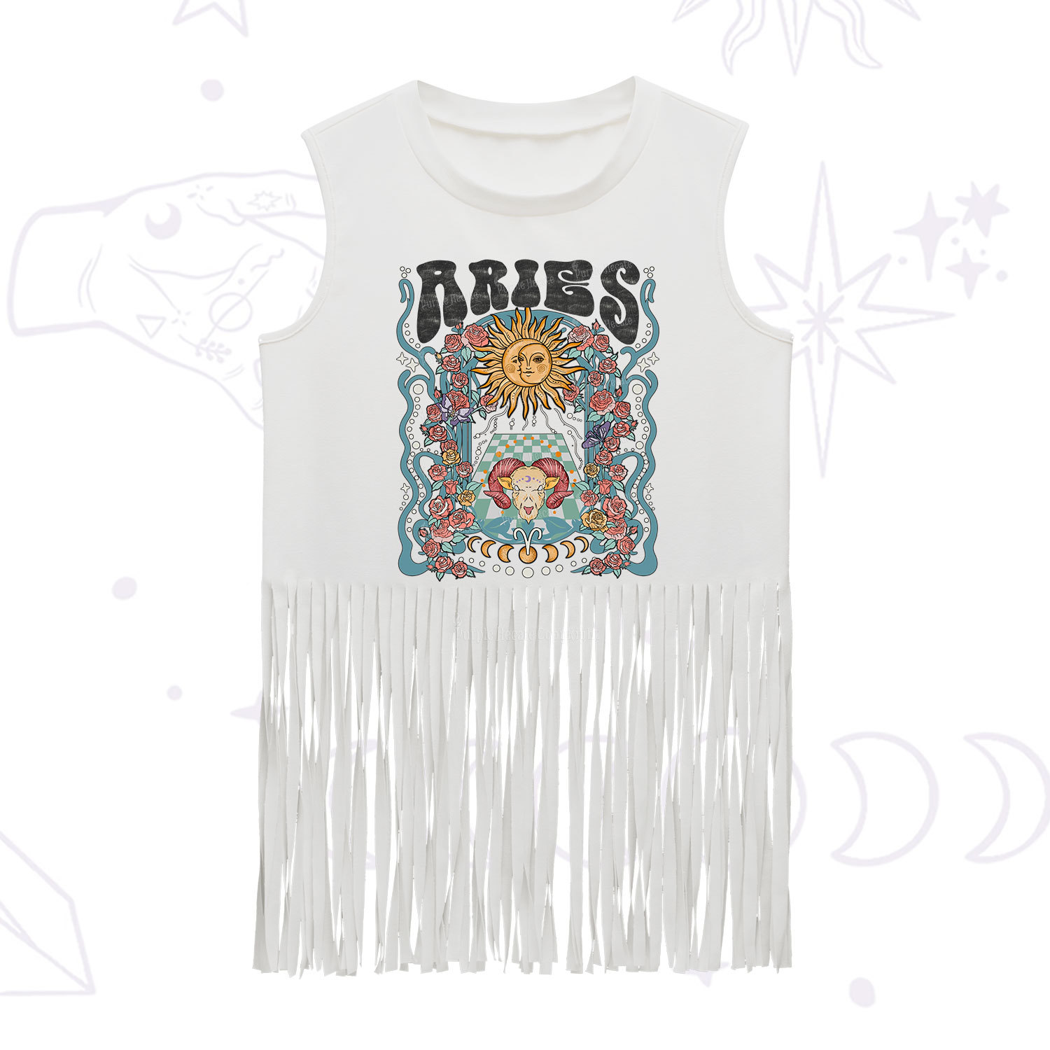 Purplehecate Aries Spirit Zodiac Fringe Tank Top
