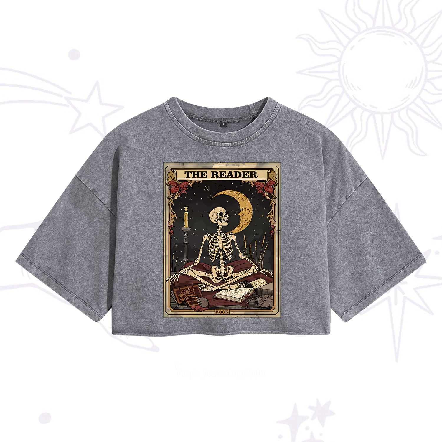 Purplehecate The Reader Tarot Card Washed Cropped T-Shirt