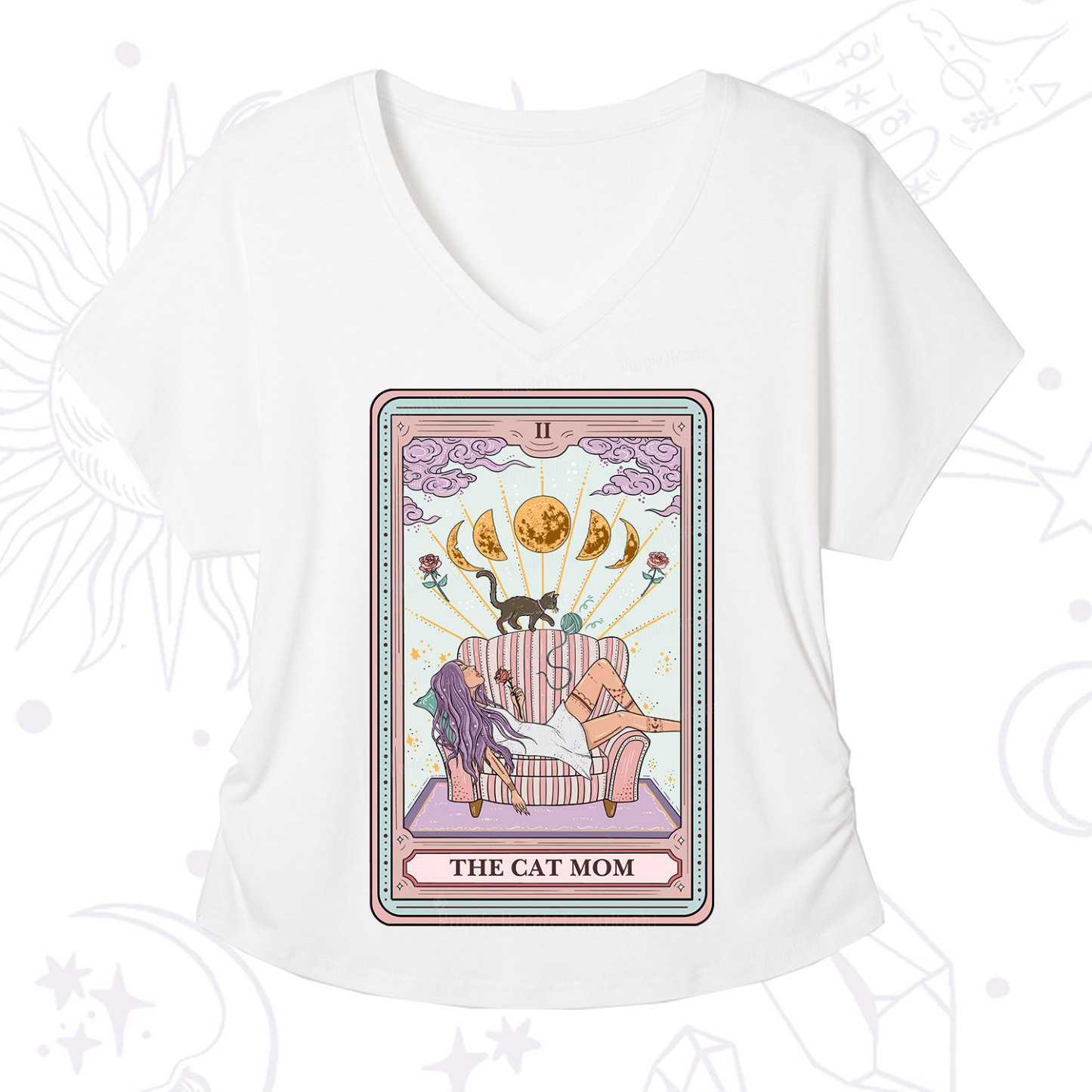 Purplehecate The Cat Mom Tarot V-Neck T-Shirt