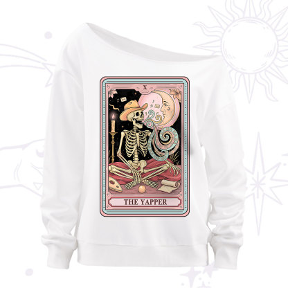 Purplehecate The Skeleton Yapper Tarot Off The Shoulder Sweatshirt