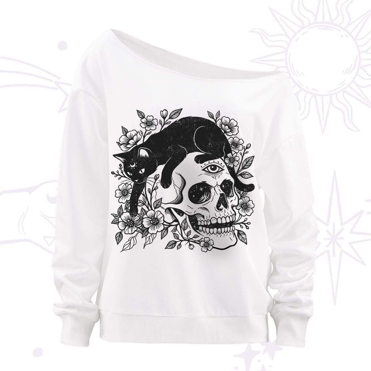 Purplehecate Black Cats In A Skull Off The Shoulder Sweatshirt
