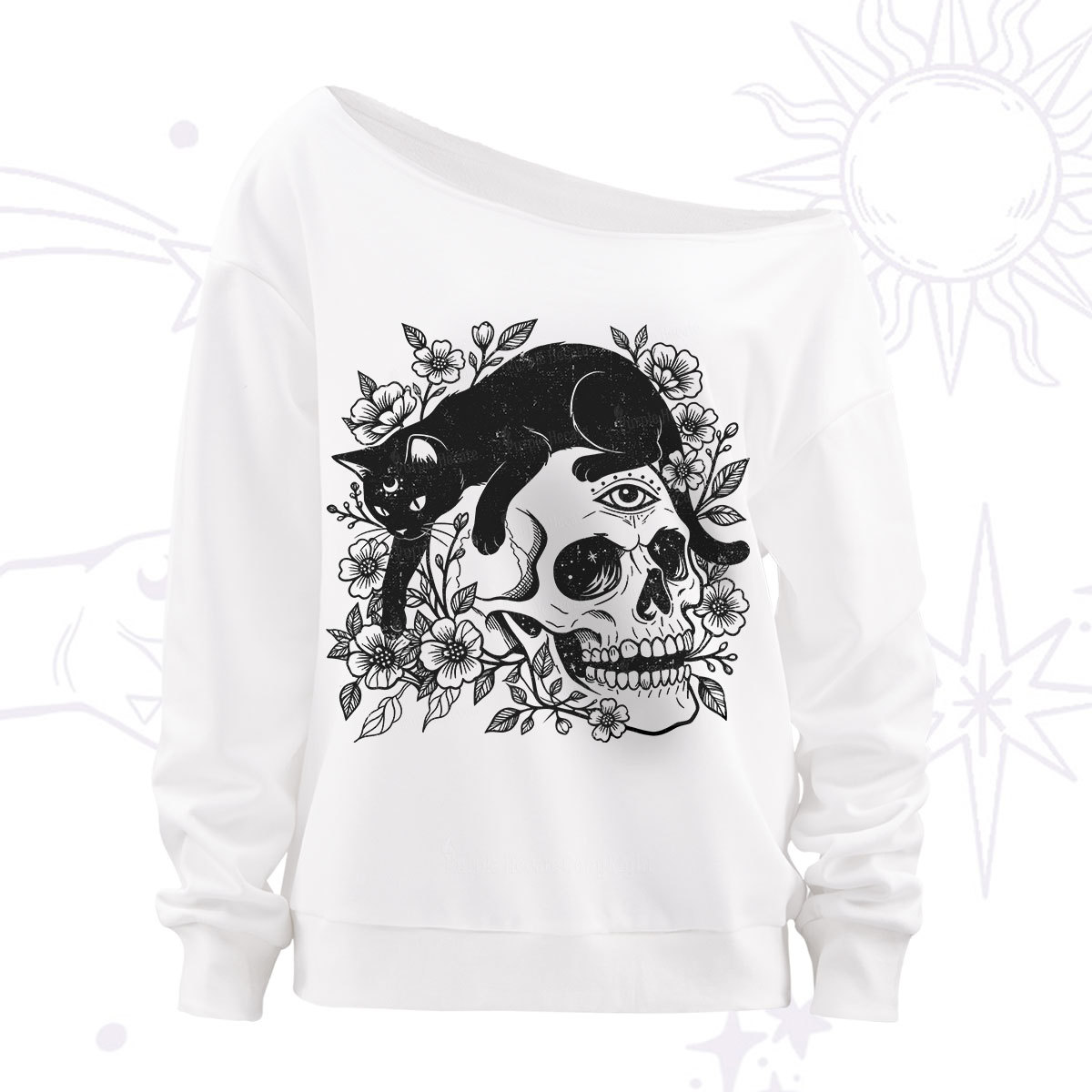 Purplehecate Black Cats In A Skull Off The Shoulder Sweatshirt