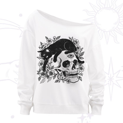Purplehecate Black Cats In A Skull Off The Shoulder Sweatshirt