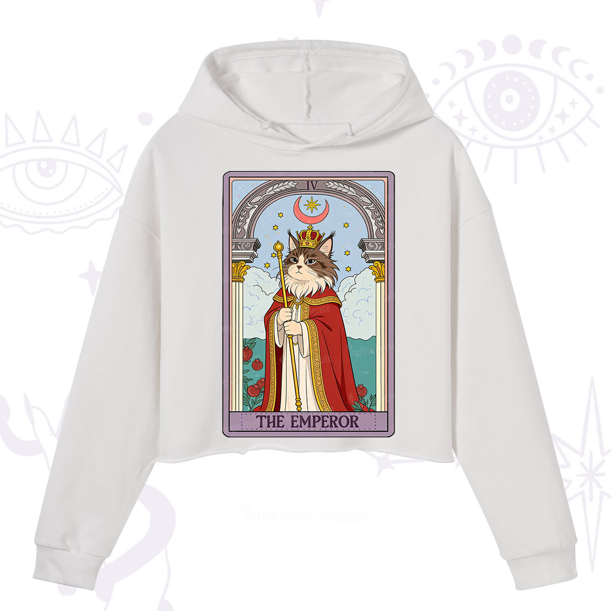 Purplehecate The Emperor Cat Tarot Crop Hoodie