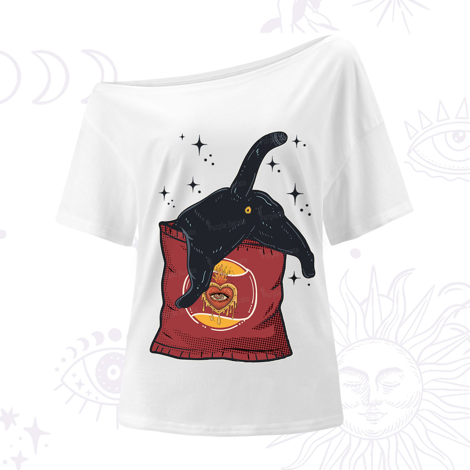 Purplehecate Curious Witch Cat One Shoulder T-Shirt