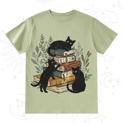 Purplehecate Enchanted Library Three Black Cats T-Shirt