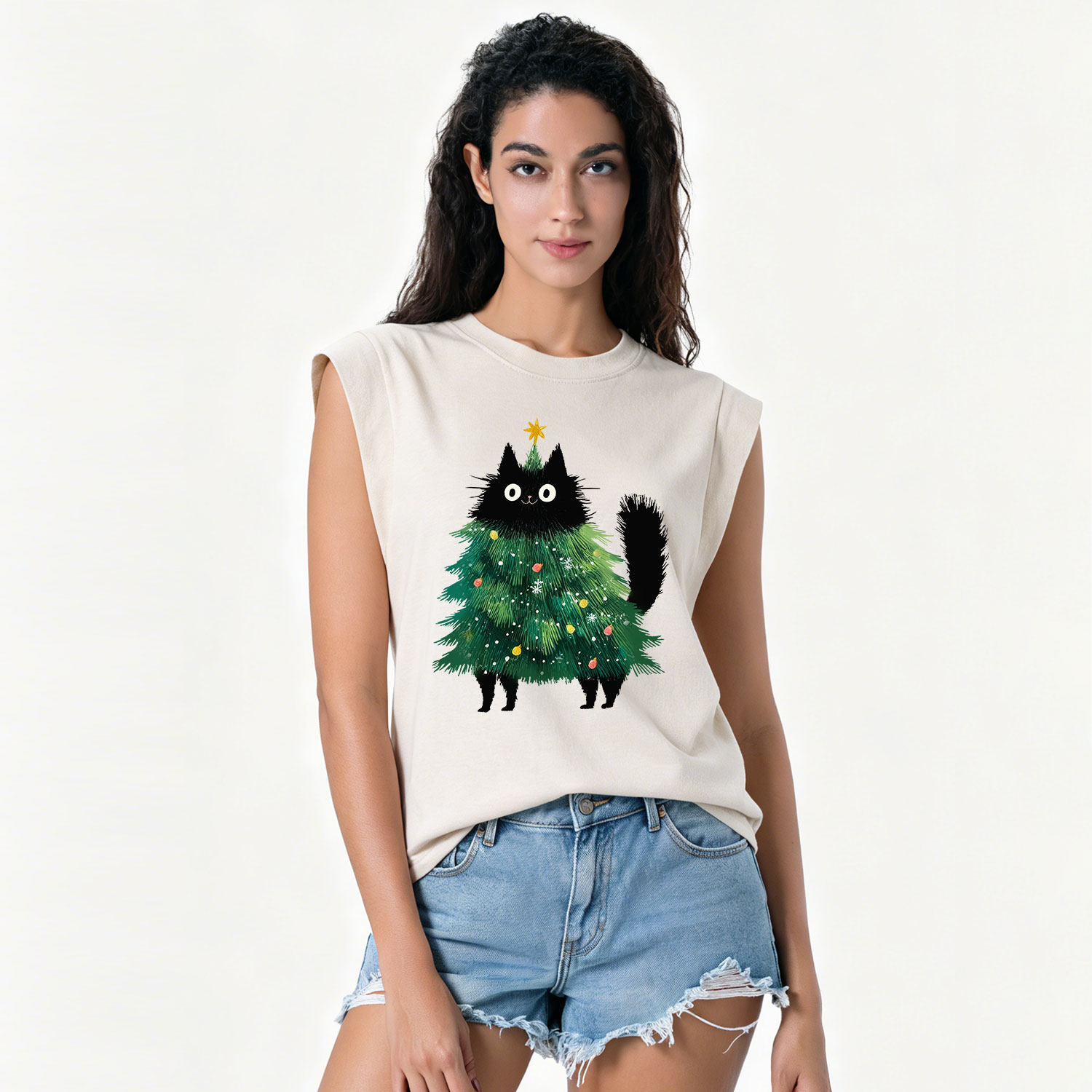Purplehecate Black Cats Christmas Tree Christmas Vintage Washed Tank