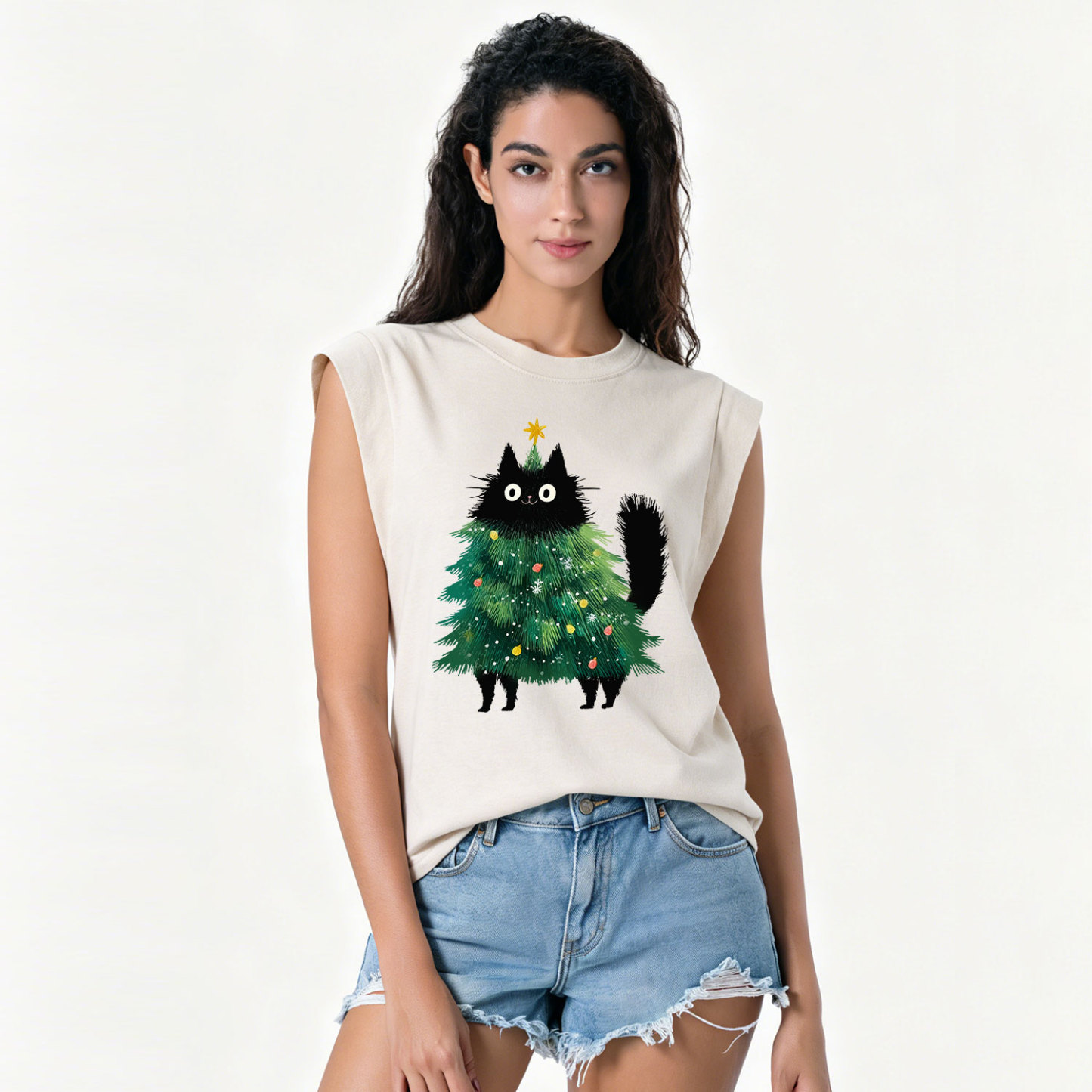 Purplehecate Black Cats Christmas Tree Christmas Vintage Washed Tank