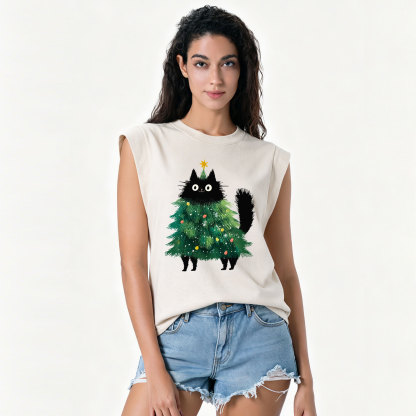 Purplehecate Black Cats Christmas Tree Christmas Vintage Washed Tank