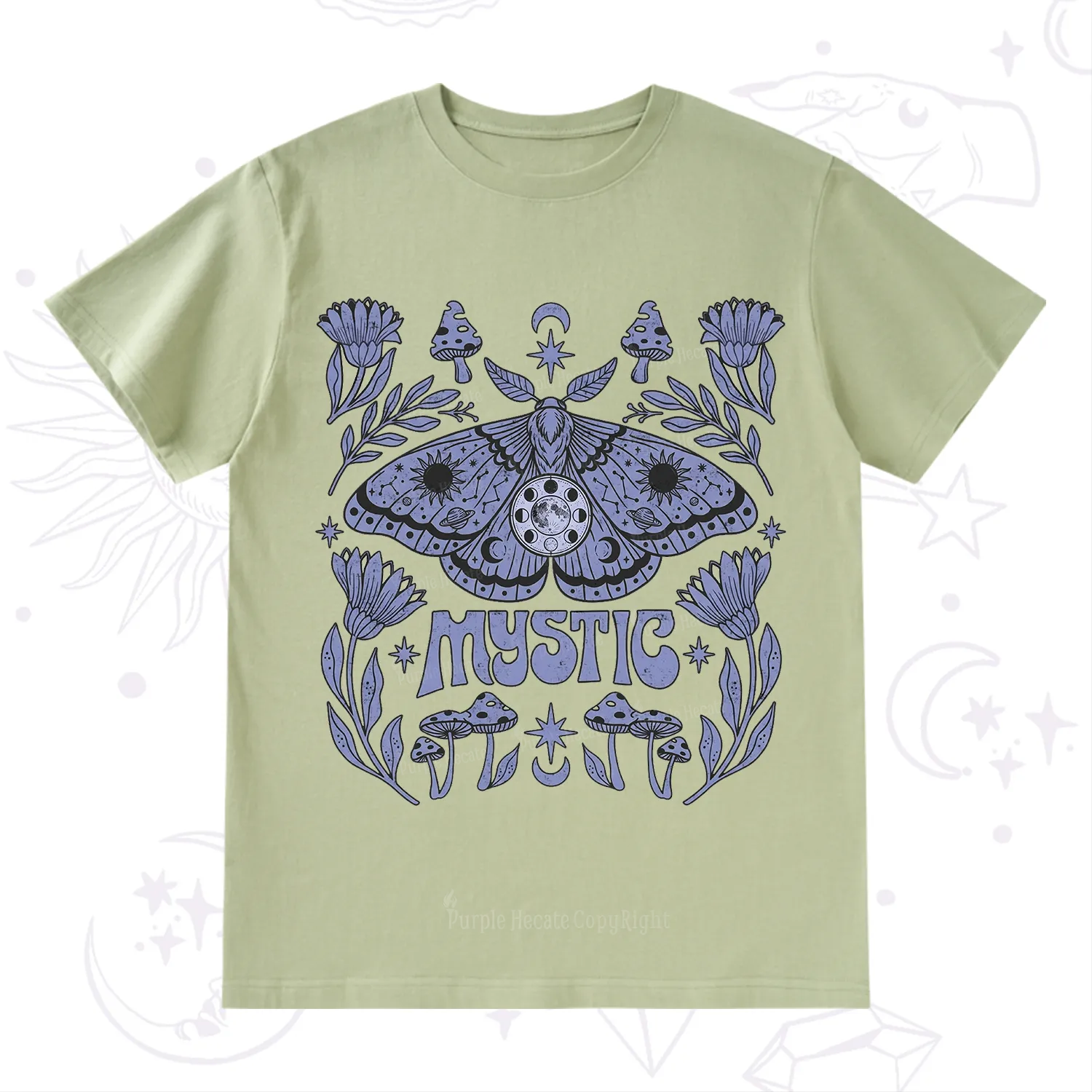 Purplehecate Celestial Moth Mushrooms T-Shirt