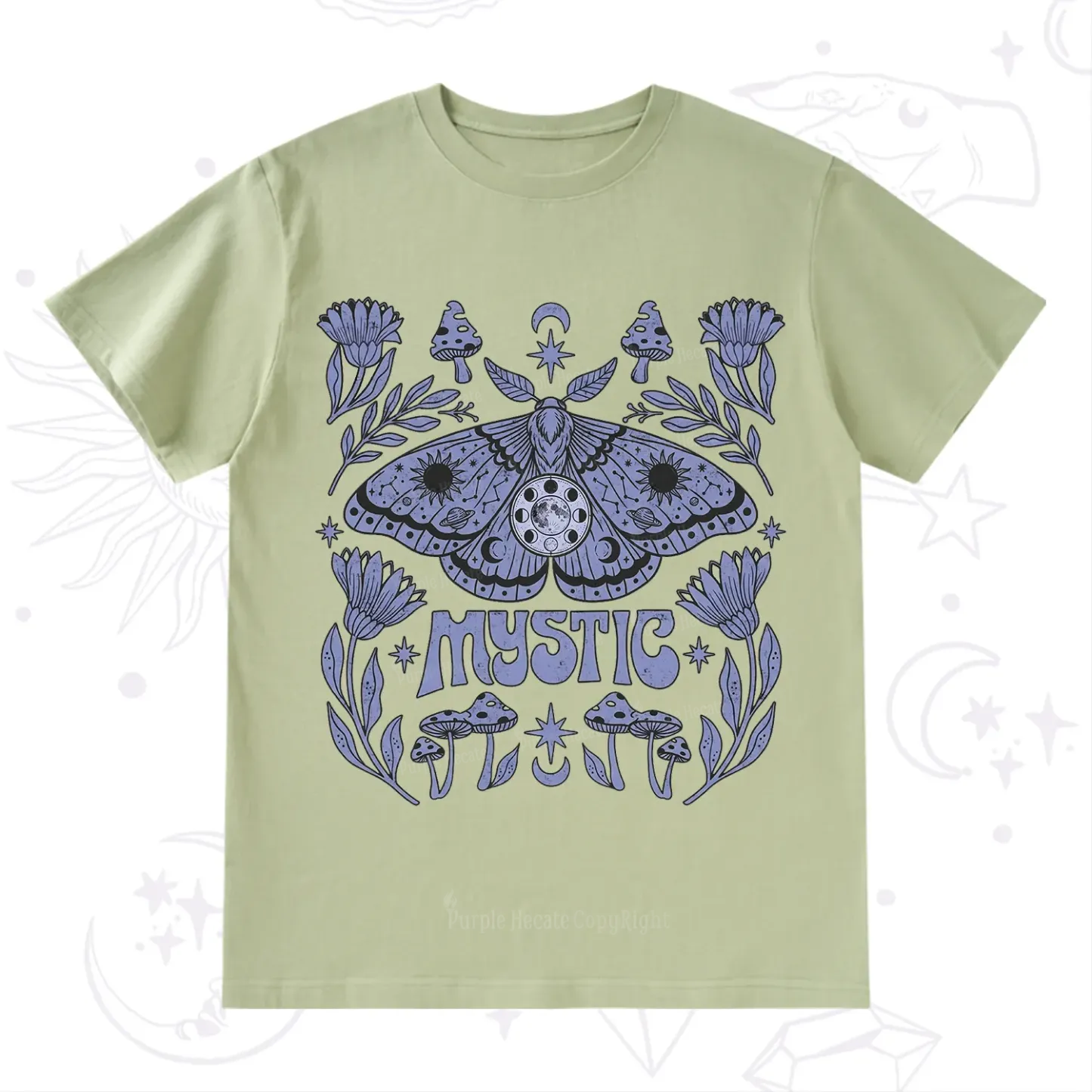 Purplehecate Celestial Moth Mushrooms T-Shirt