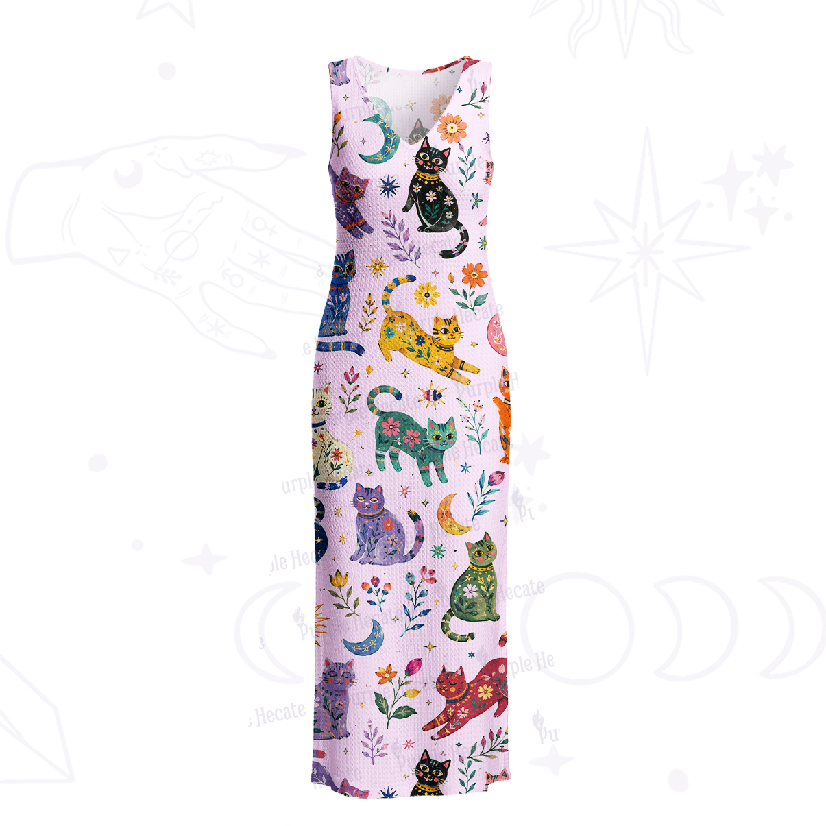 Purplehecate Rainbow Magic Cats Crochet Knit Maxi Dress