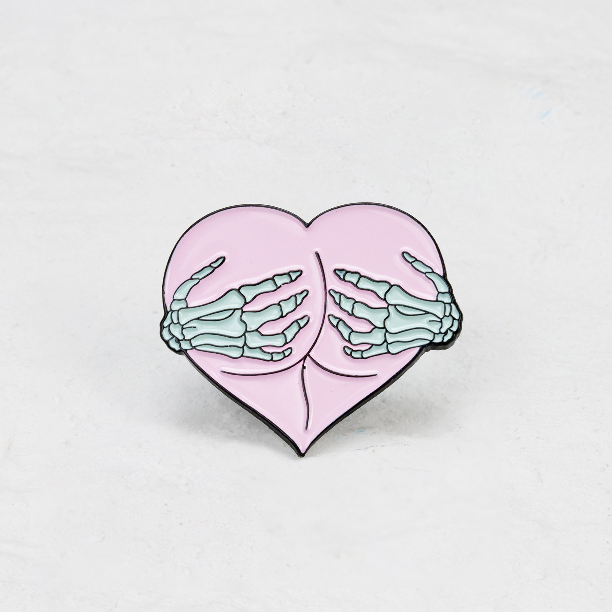 Purplehecate  The Pink Heart Butt Hug Skeleton Hands Pin
