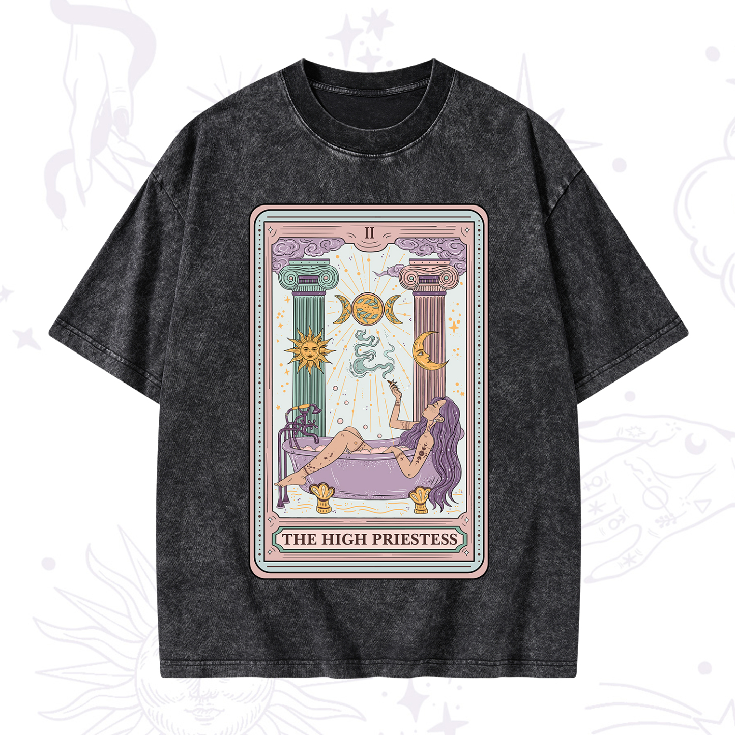 Magic Purplehecate The High Priestess Tarot Washed T-Shirt