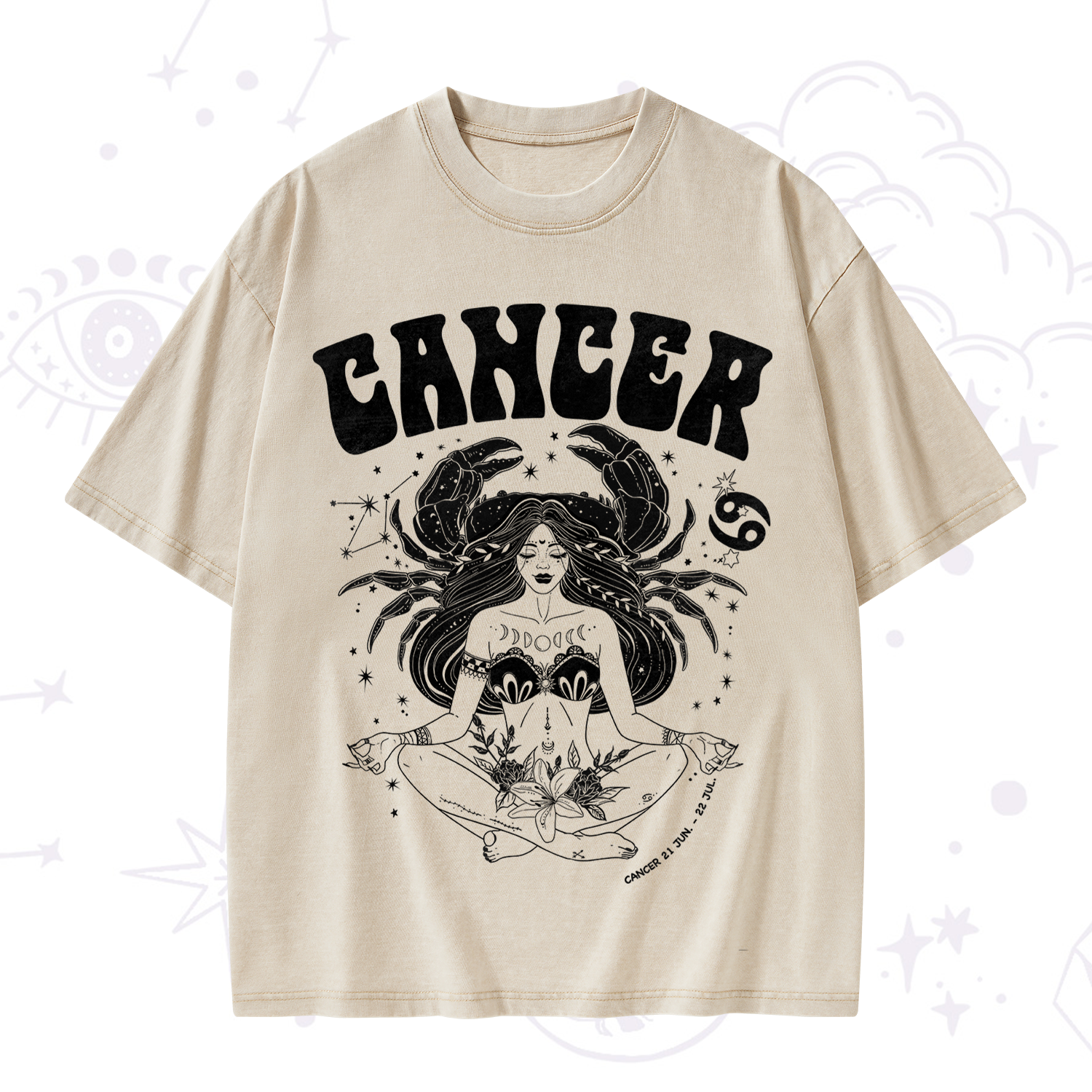 Purplehecate Cancer Zodiac Glyphs Washed T-Shirt