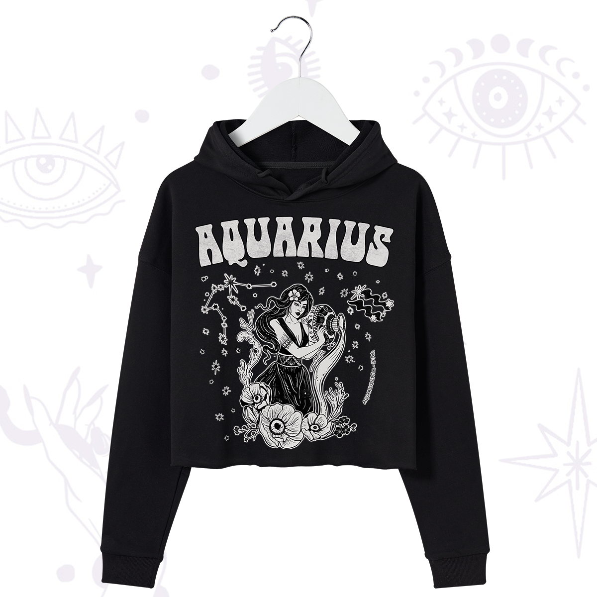 Purplehecate Aquarius Zodiac Glyphs Crop Hoodie