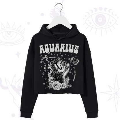 Purplehecate Aquarius Zodiac Glyphs Crop Hoodie