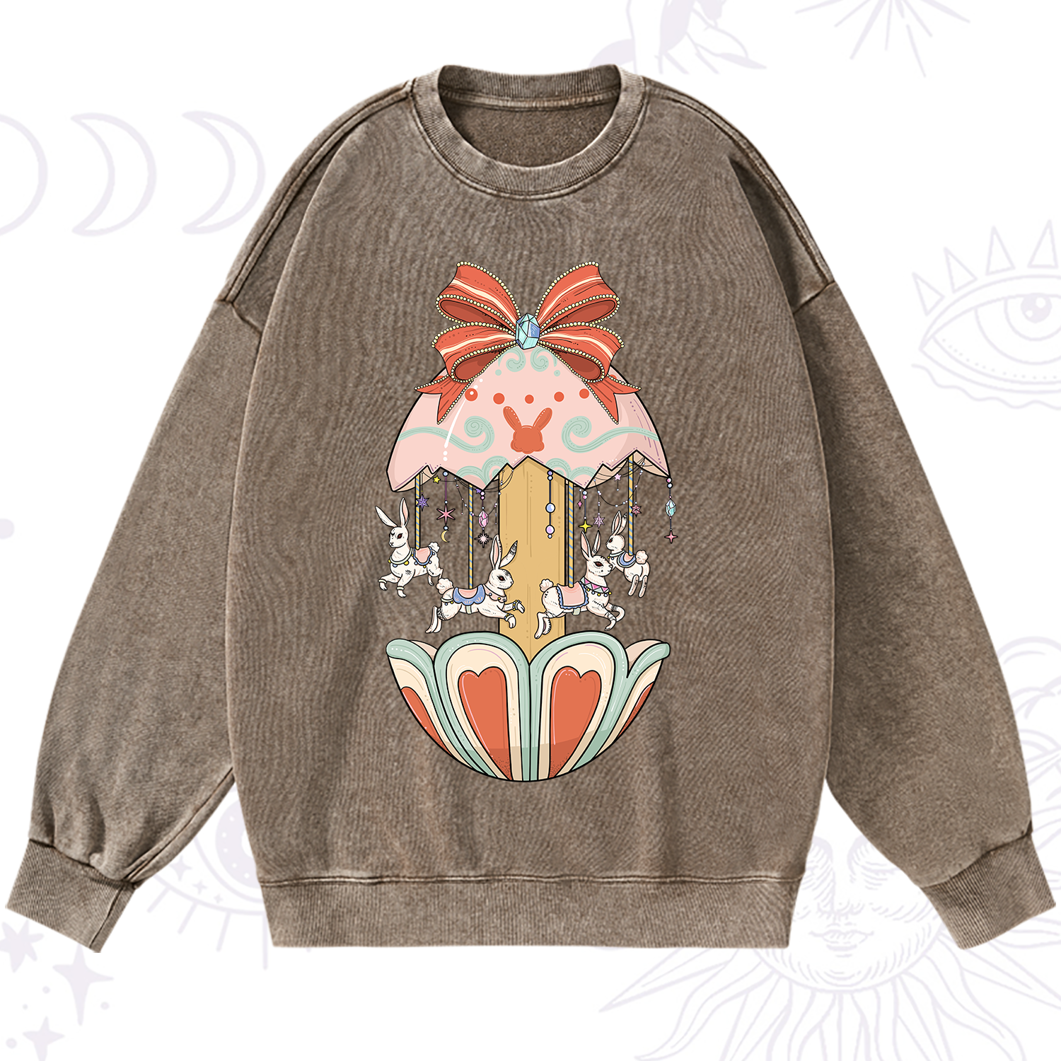 Purplehecate Bunny Carousel Easter Washed Sweatshirt