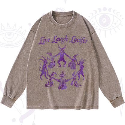 Purplehecate Live Laugh Lucifer Satanic Washed Long Sleeve Shirt