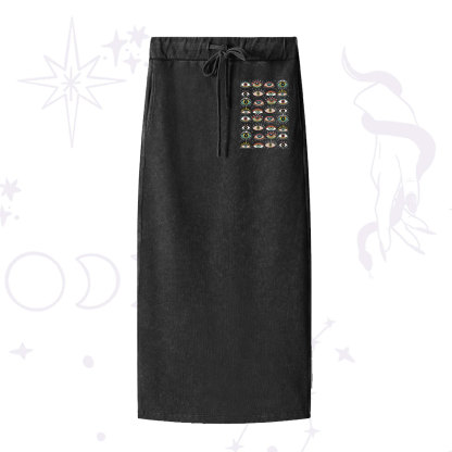 Purplehecate Evil Eye Pattern Washed Drawstring Long Skirt