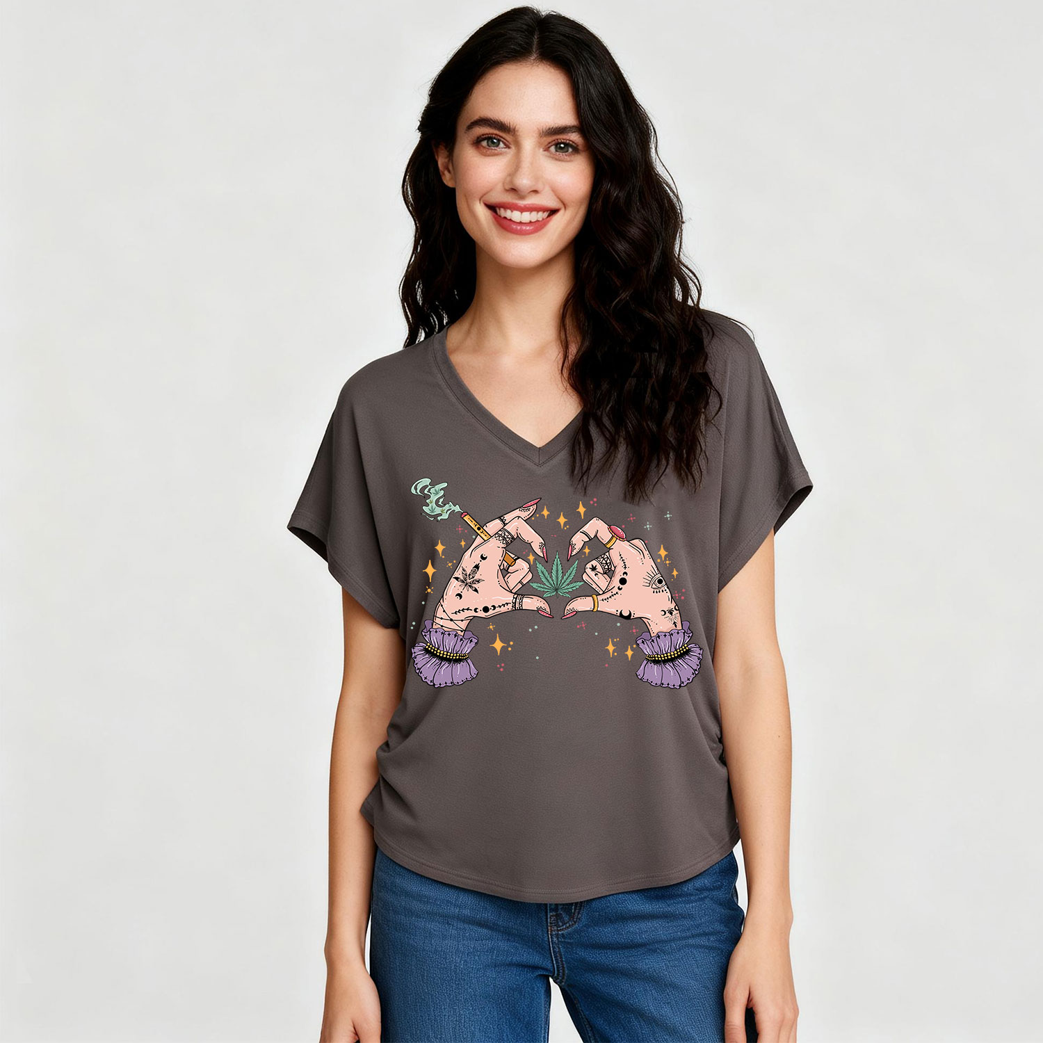 Purplehecate You're Never Alone If You Have Weed V-Neck T-Shirt