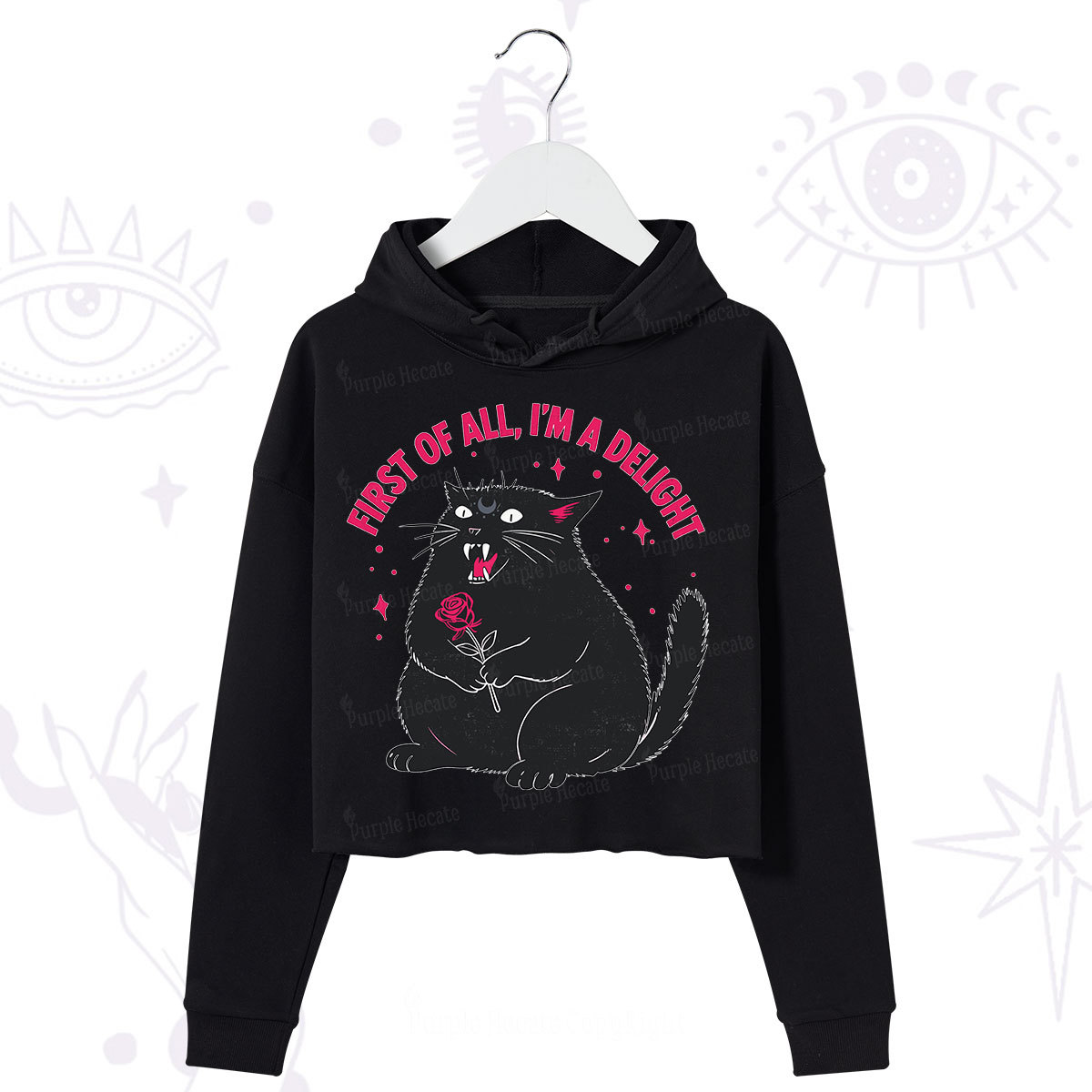 Purplehecate First Of All I'm A Delight Cat Crop Hoodie