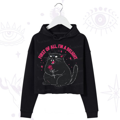 Purplehecate First Of All I'm A Delight Cat Crop Hoodie