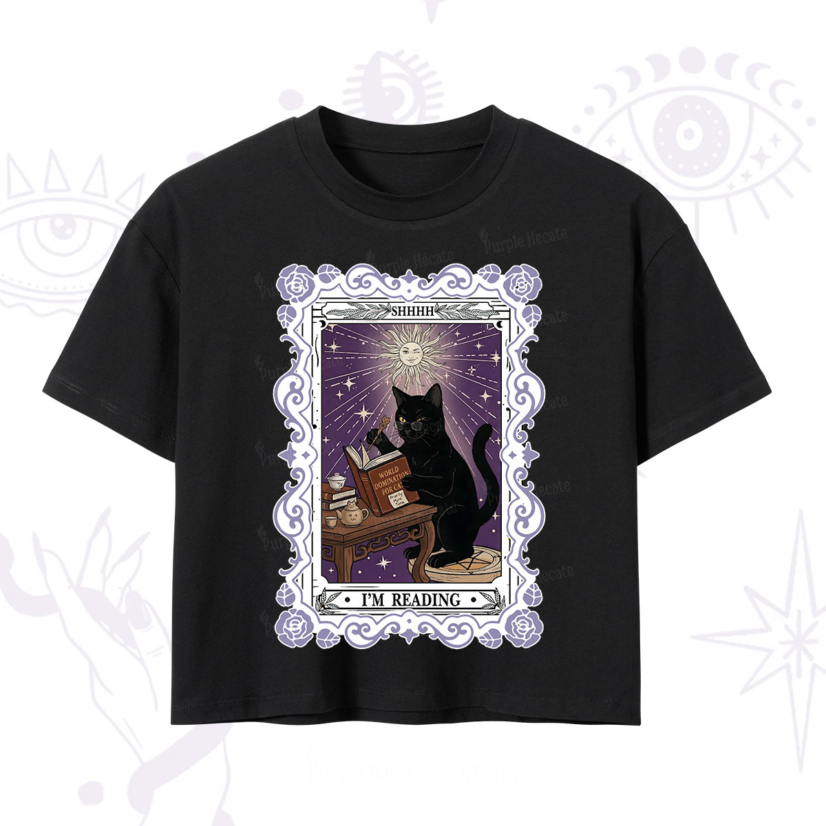 Purplehecate The Reading Cat Tarot Crop T-Shirt