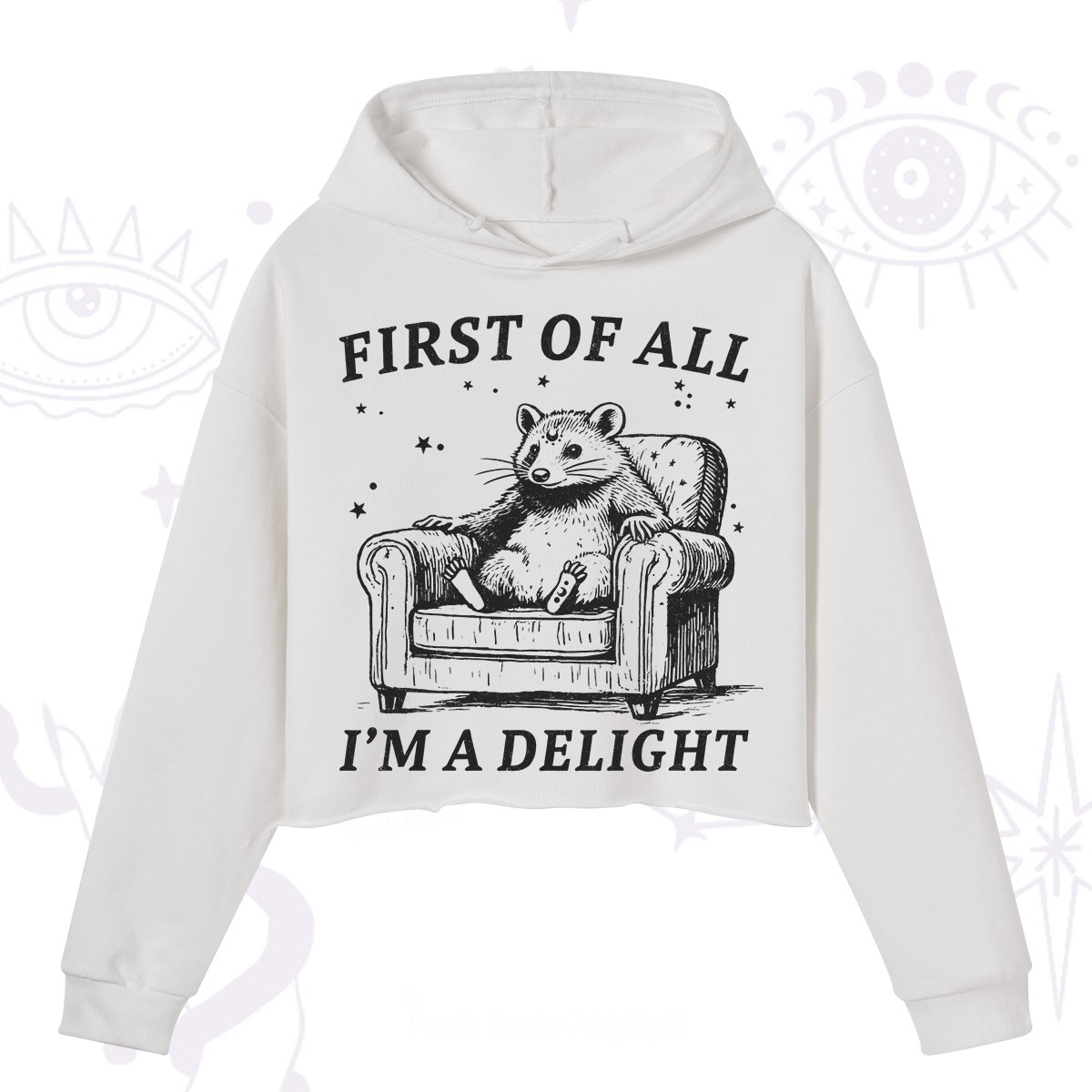 Purplehecate First Of All I'm A Delight Opossum Crop Hoodie