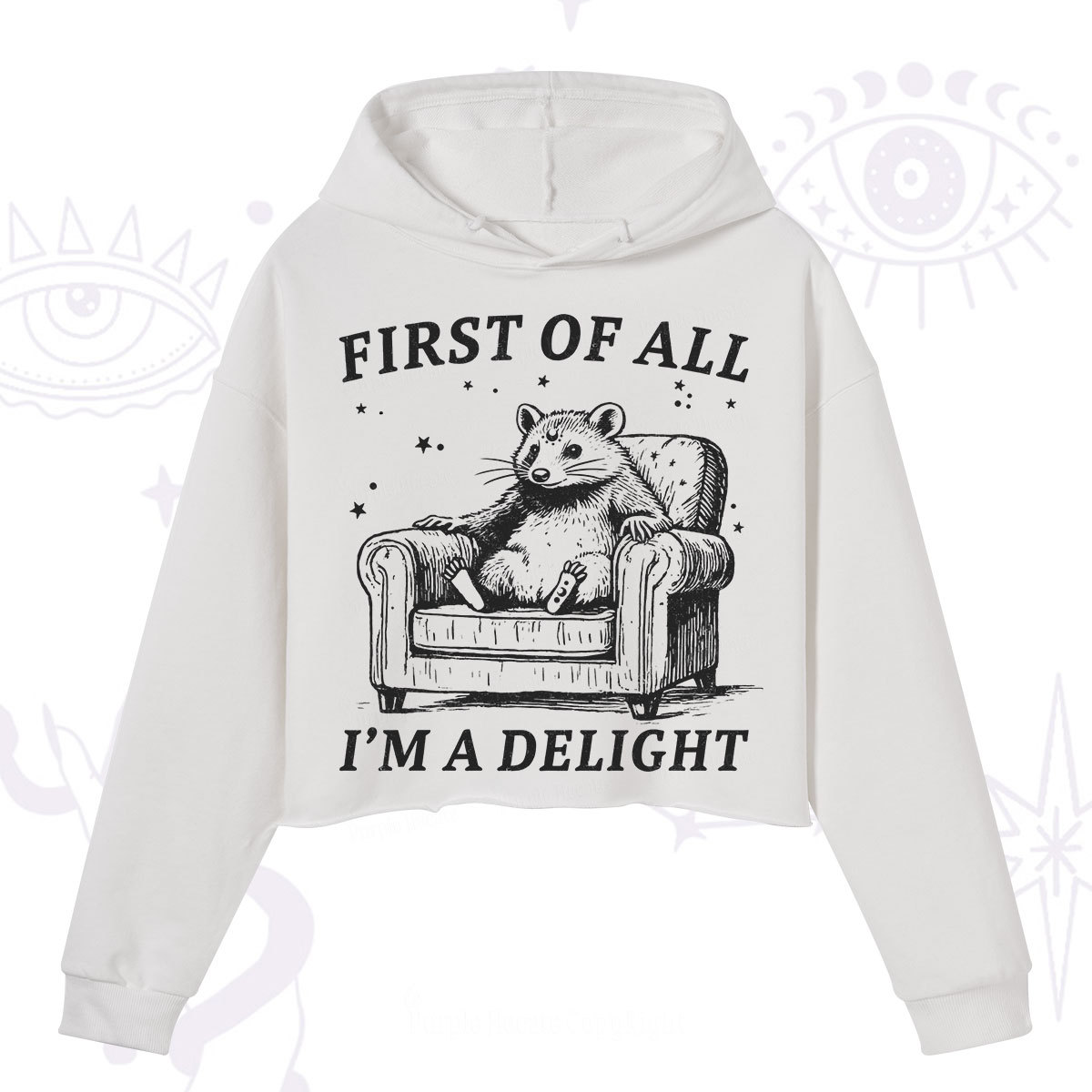 Purplehecate First Of All I'm A Delight Opossum Crop Hoodie
