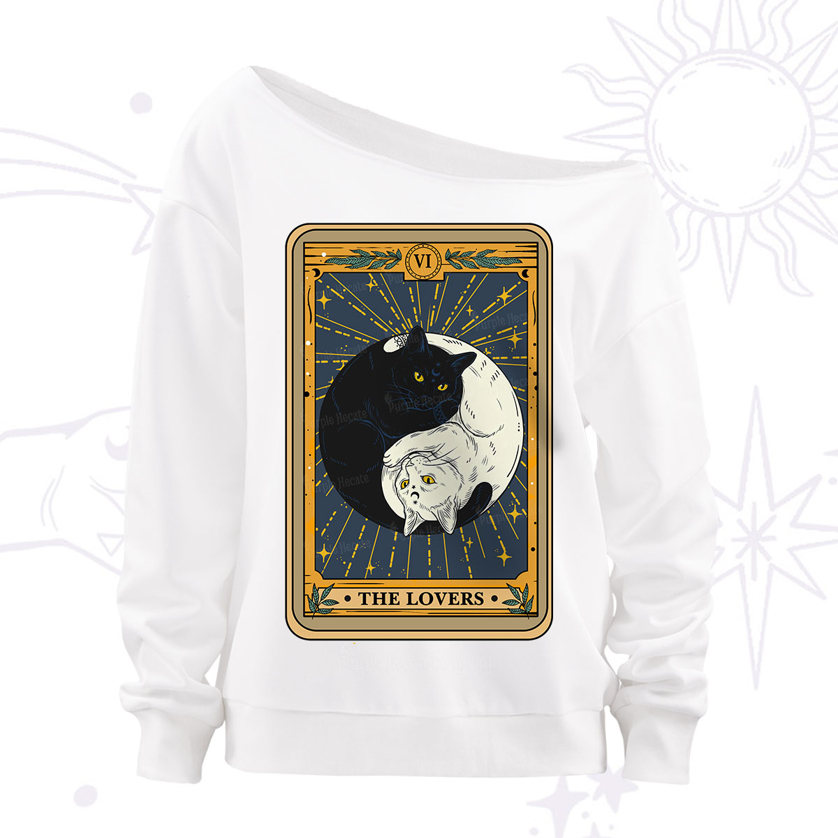 Purplehecate The Lovers Cat Tarot Off The Shoulder Sweatshirt