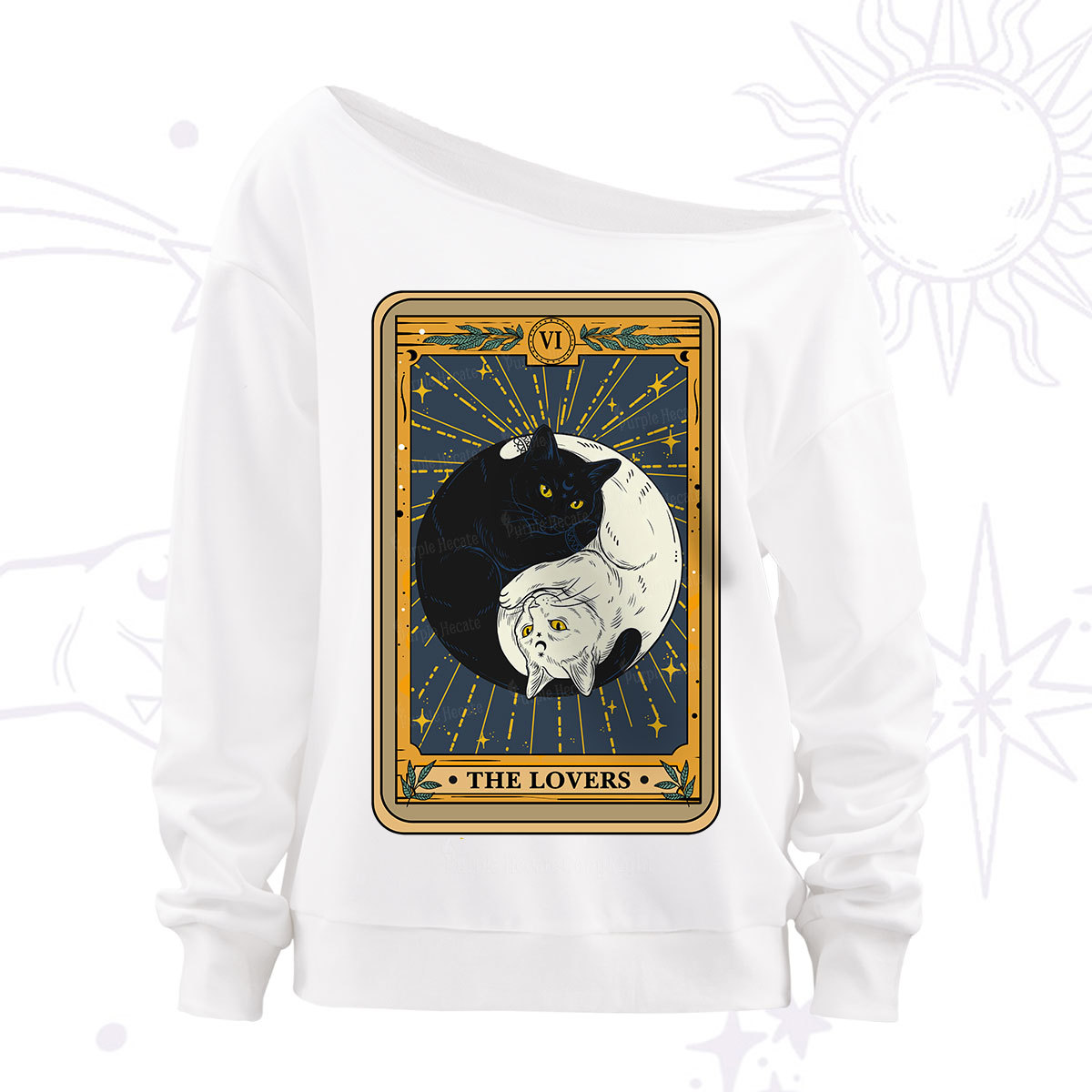 Purplehecate The Lovers Cat Tarot Off The Shoulder Sweatshirt