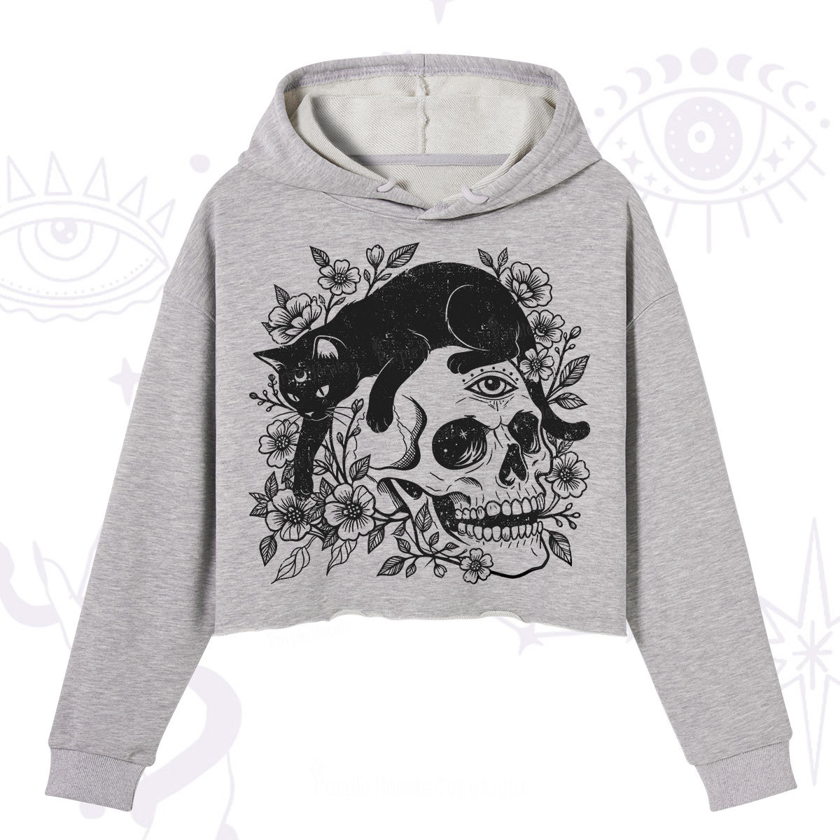 Purplehecate Black Cats In A Skull Crop Hoodie