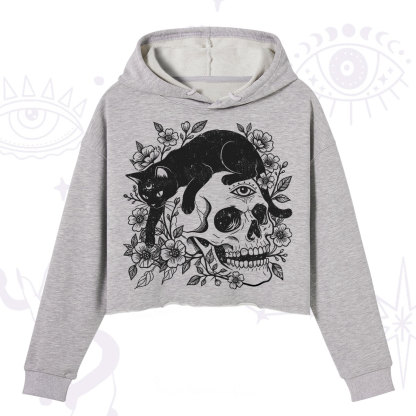 Purplehecate Black Cats In A Skull Crop Hoodie
