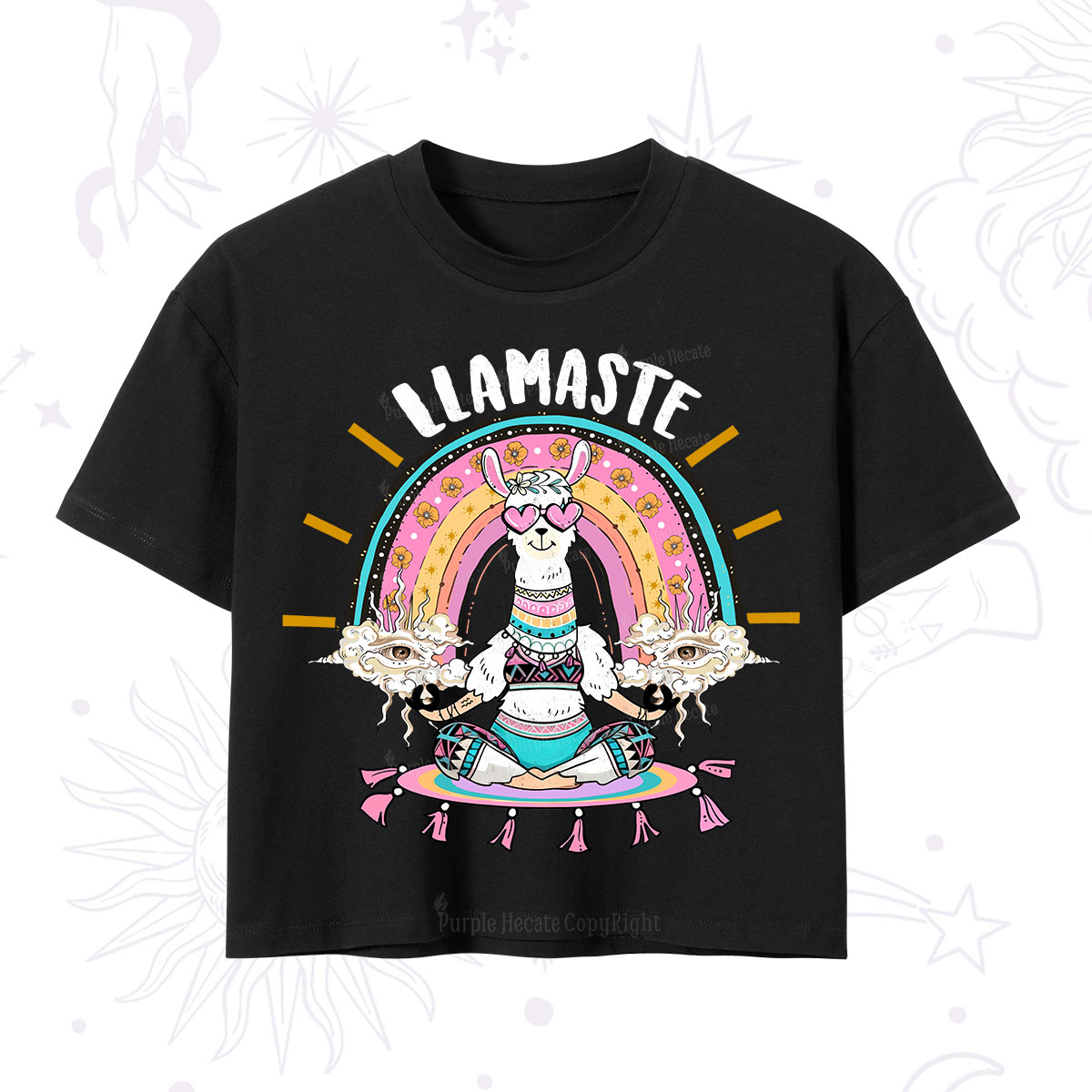 Purplehecate Llama Meditating Crop T-Shirt
