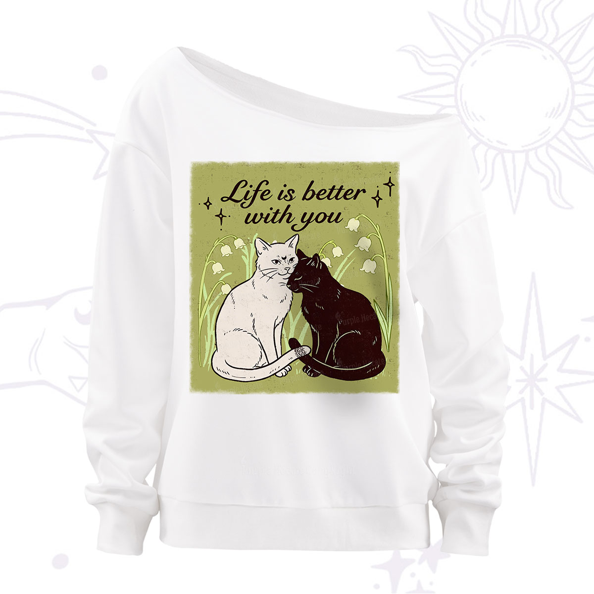 Purplehecate Life Is Better With a Cat Off The Shoulder Sweatshirt