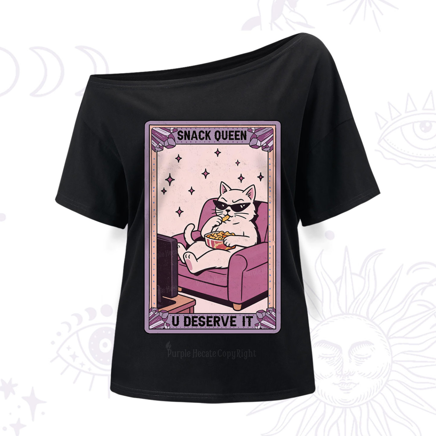 Purplehecate The Snack Queen Cat Tarot One Shoulder T-Shir