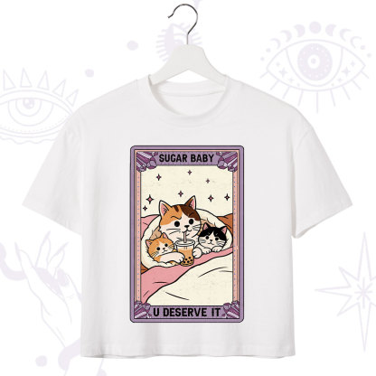Purplehecate The Sugar Baby Cat Tarot Crop T-Shirt