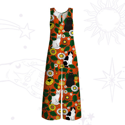Purplehecate Daisy Cat  Garden Wide Leg Jumpsuit