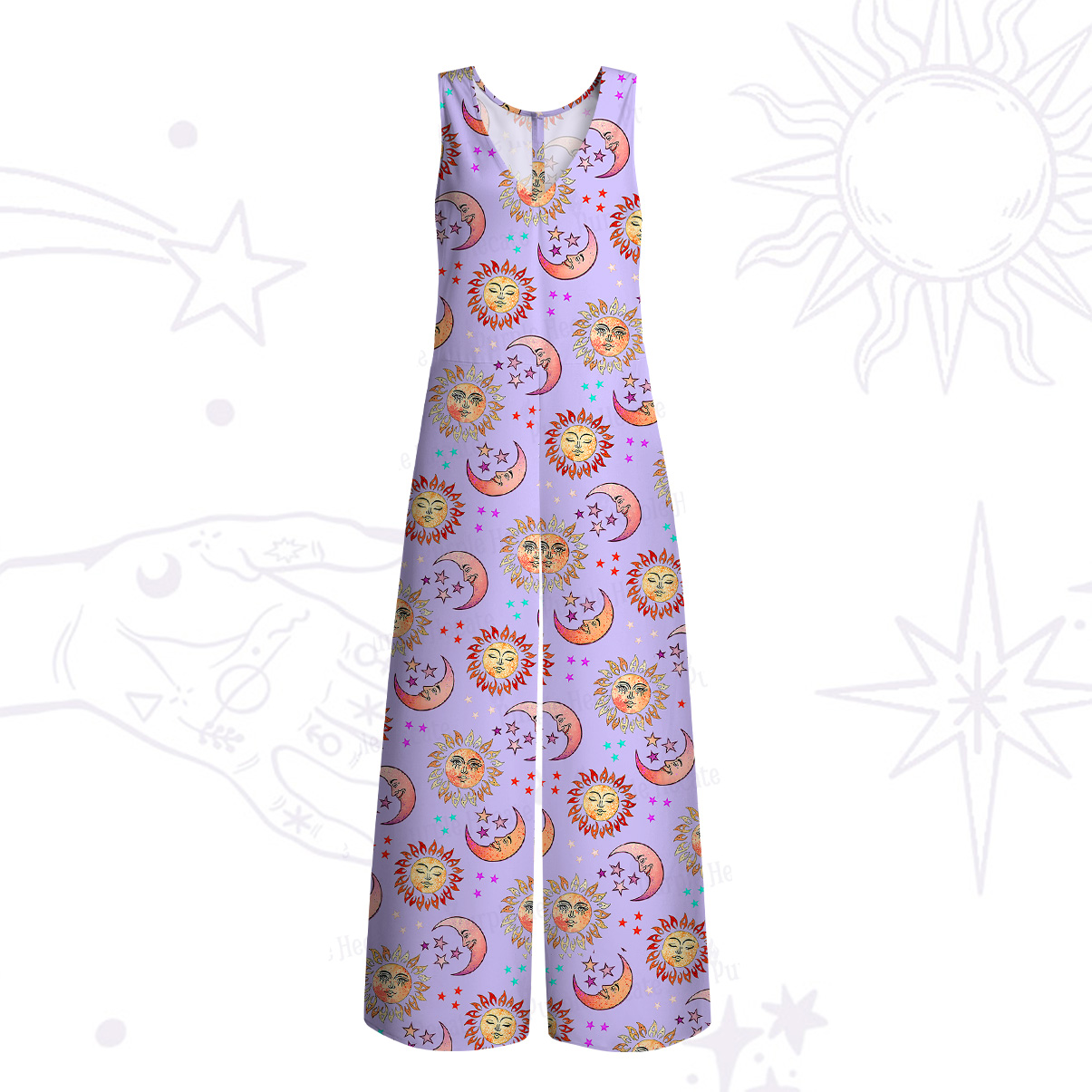 Purplehecate Dancing Suns and Lunar Dreams Wide Leg Jumpsuit